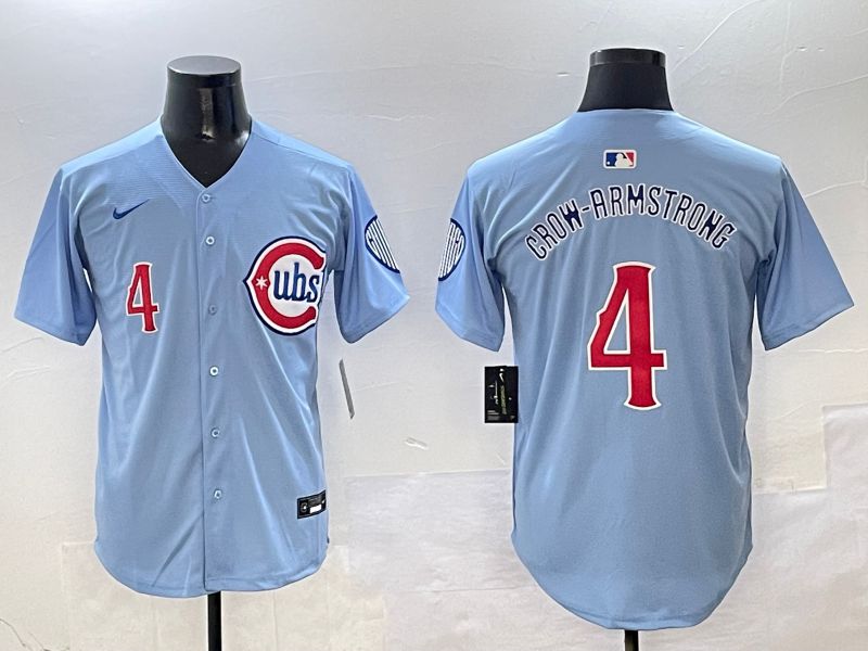 Men Chicago Cubs #4 Crow-Armstrong Light Blue Throwback 2025 Nike MLB Jersey style 3